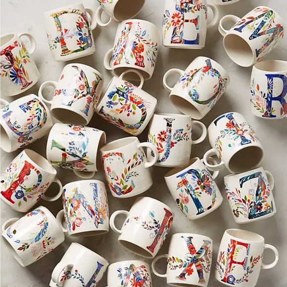 Anthropologie Starla M Halfmann Monogram Letter A Petal Palette Coffee Tea Mug - Picture 7 of 9
